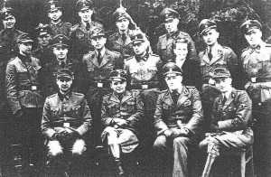 SD staff (Almelo Division) 1944. SS Untersturmfurher Paul Hardegan is seated front row, second from right.